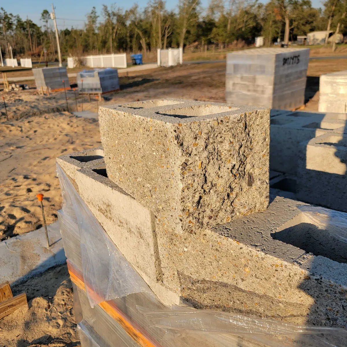 Close view of split-face concrete block showing its rough, textured face.