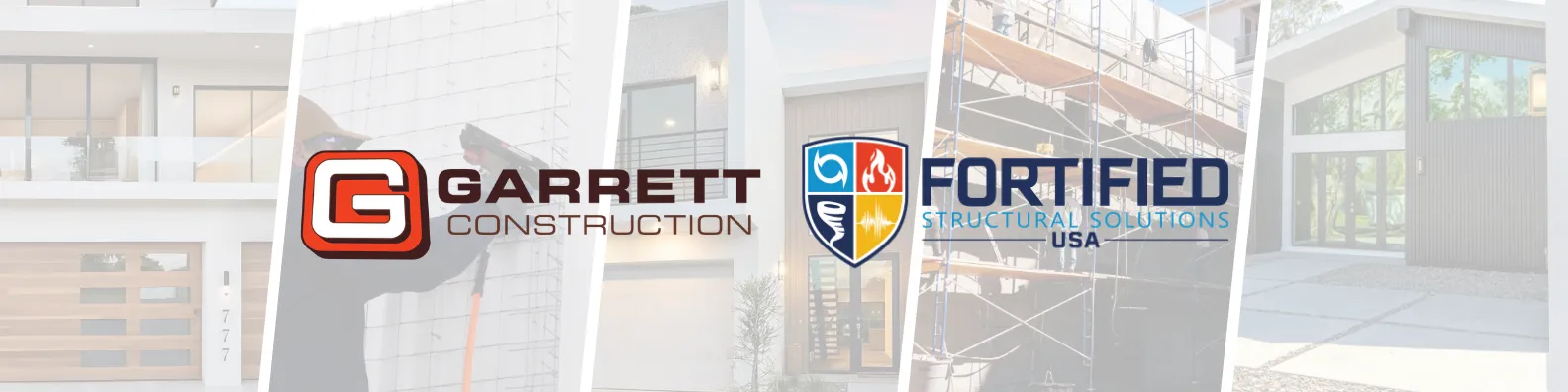 Garrett Construction and Fortified Structural Solutions logos over example photographs of SCIP construction.